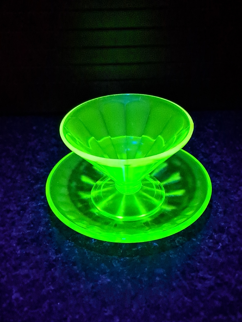 Vintage Uranium Glass Sherbet Glass & Matching Saucer 1930's